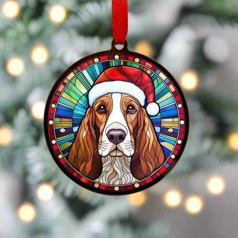 Basset Hound in Santa Hat Suncatcher Decoration